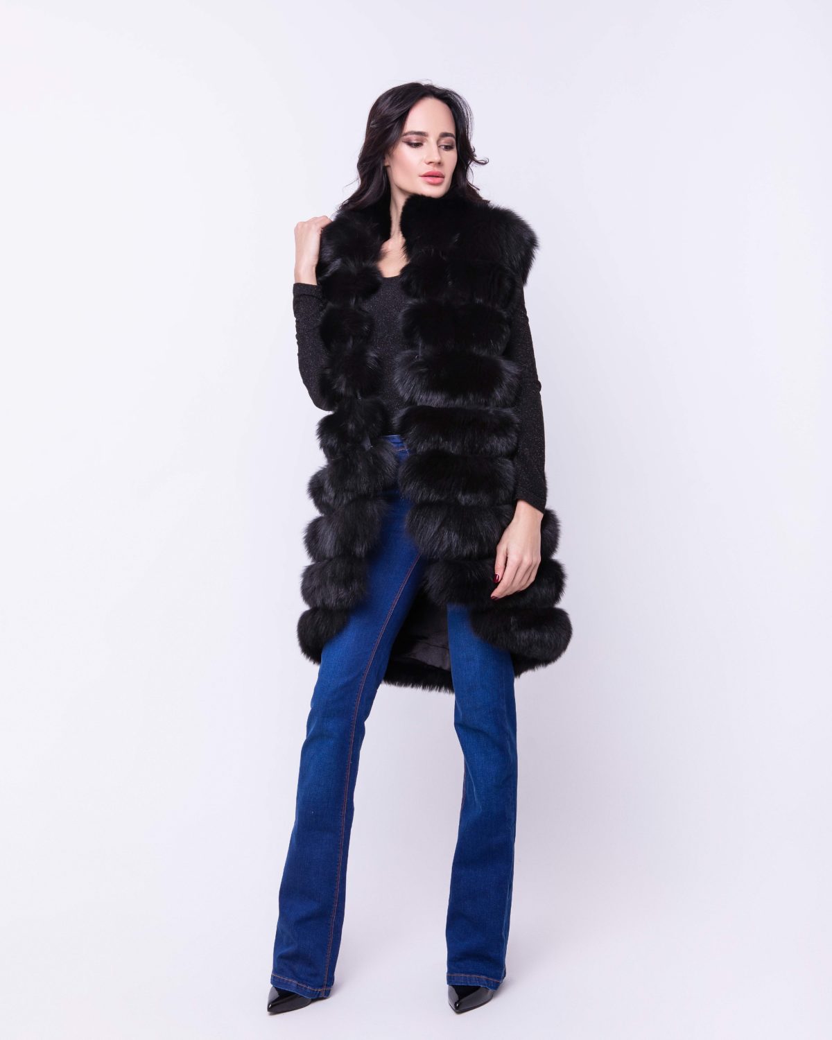 Black Blue Fox Fur Vest